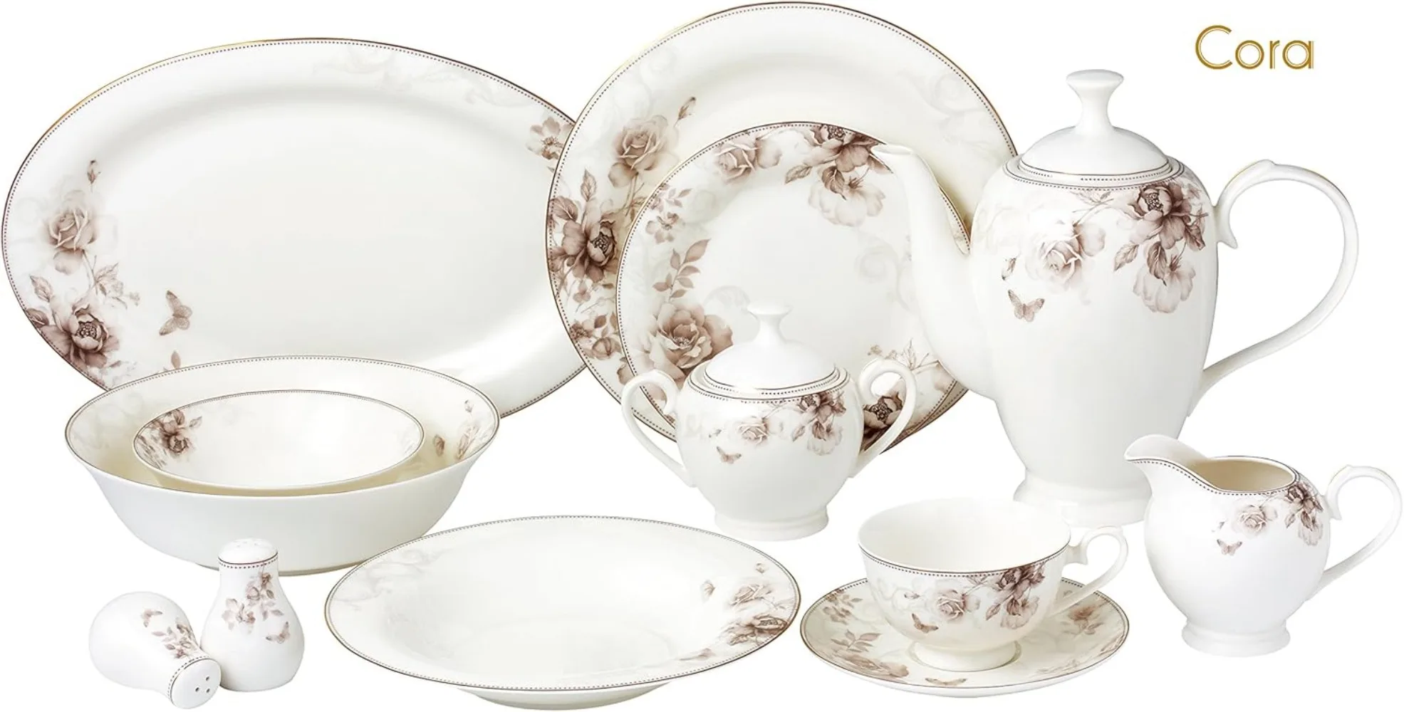 

57 Piece Dinnerware Set-Bone China Service for 8 People-Cora, One Size, Multicolor