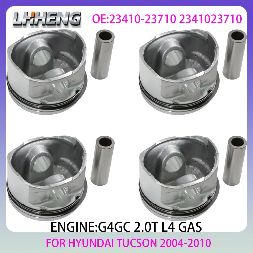 4pcs Engine Piston & Piston Ring set For HYUNDAI TUCSON JM 2.0L All-wheel Drive 2.0 L T L4 GAS 2004-2010 G4GC 23410-23710