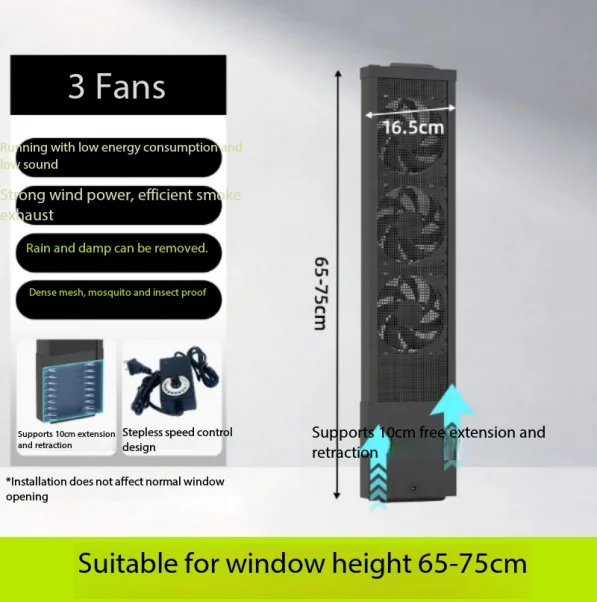 No-Drill Window Exhaust Fan, Powerful Telescopic Ventilation with Adjustable Speed for Commercial
