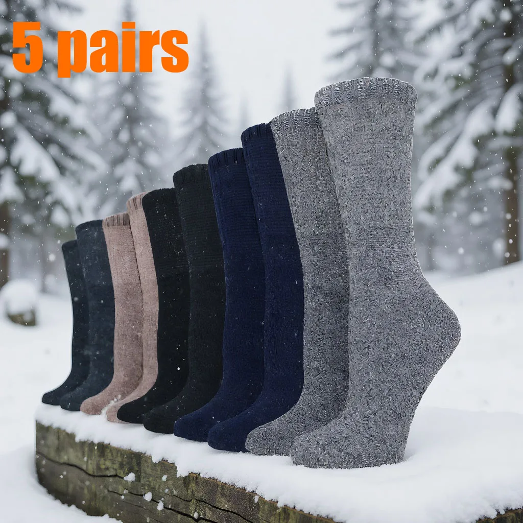 

5 Pairs New Women Warm Socks Winter Wool Male Men‘s Socks Solid Super Thicker Socks Merino Wool Socks Snow Terry Sock Size 36-42