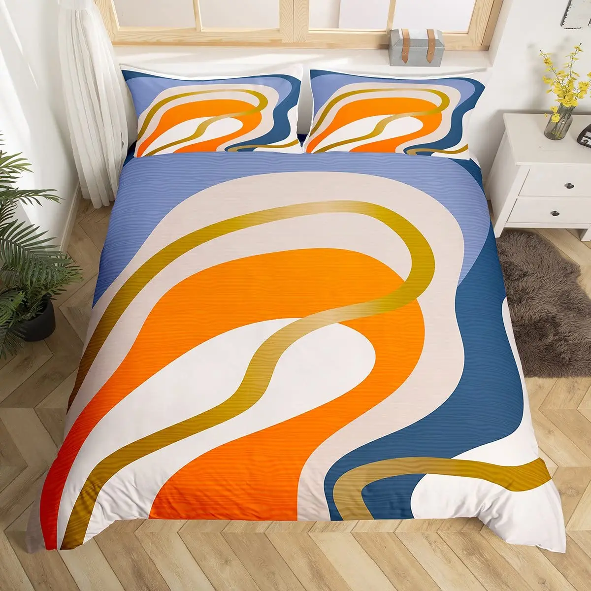 

Hawaiian Beach Abstract Duvet Cover King Size Ocean Wave Set Gradient Stripe Bedding Modern Minimalist Room Decor 3 Piece Set
