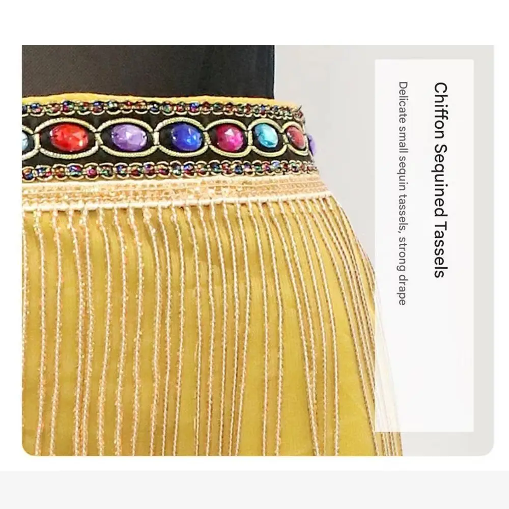 Goldene Münzen Bauchtanz-Pailletten-Taillenkette Glitzernde Pailletten Lange Quasten Bauchtanz-Münzgürtel Verstellbar Handgefertigt – Detail 8