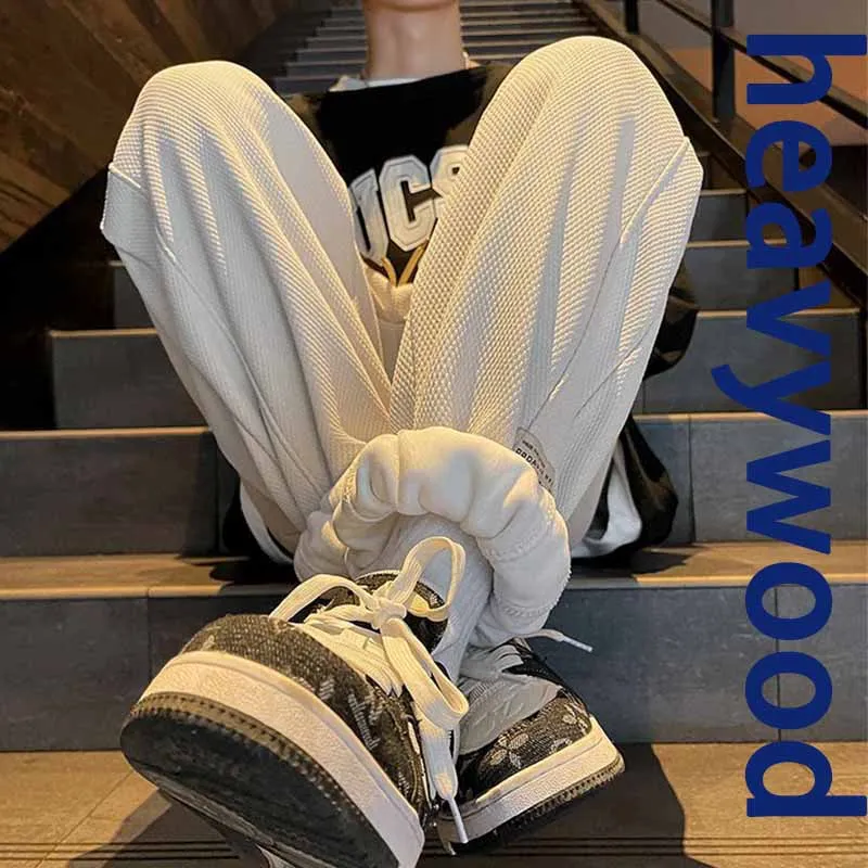

2025 Autumn/Winter Jogger Pants Men Streetwear Casual Trousers Y2K Drawstring Sweatpants Straight Leg Velvet Bound Ankle Pants