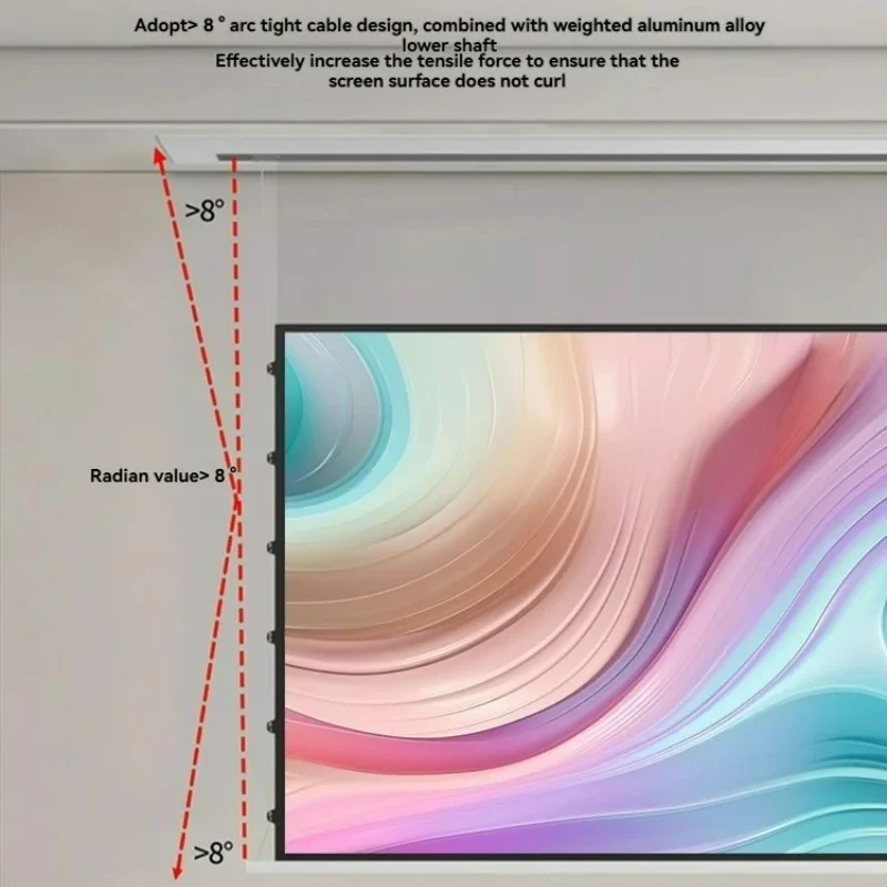 72-84Inch Electric Ceiling Recessed Projection Screen 16:9 Motorized Projector Curtain for Long Throw Projector 8K HD