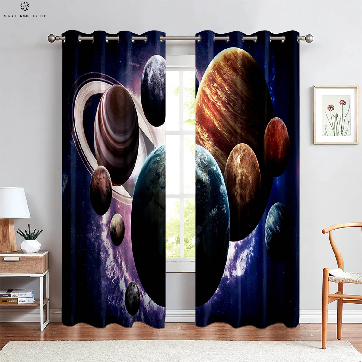 Landscape Dream Starry Sky Planet 3d Printing Curtains Children's Room Study Living Room Atmosphere Decorative Curtains 2PCS