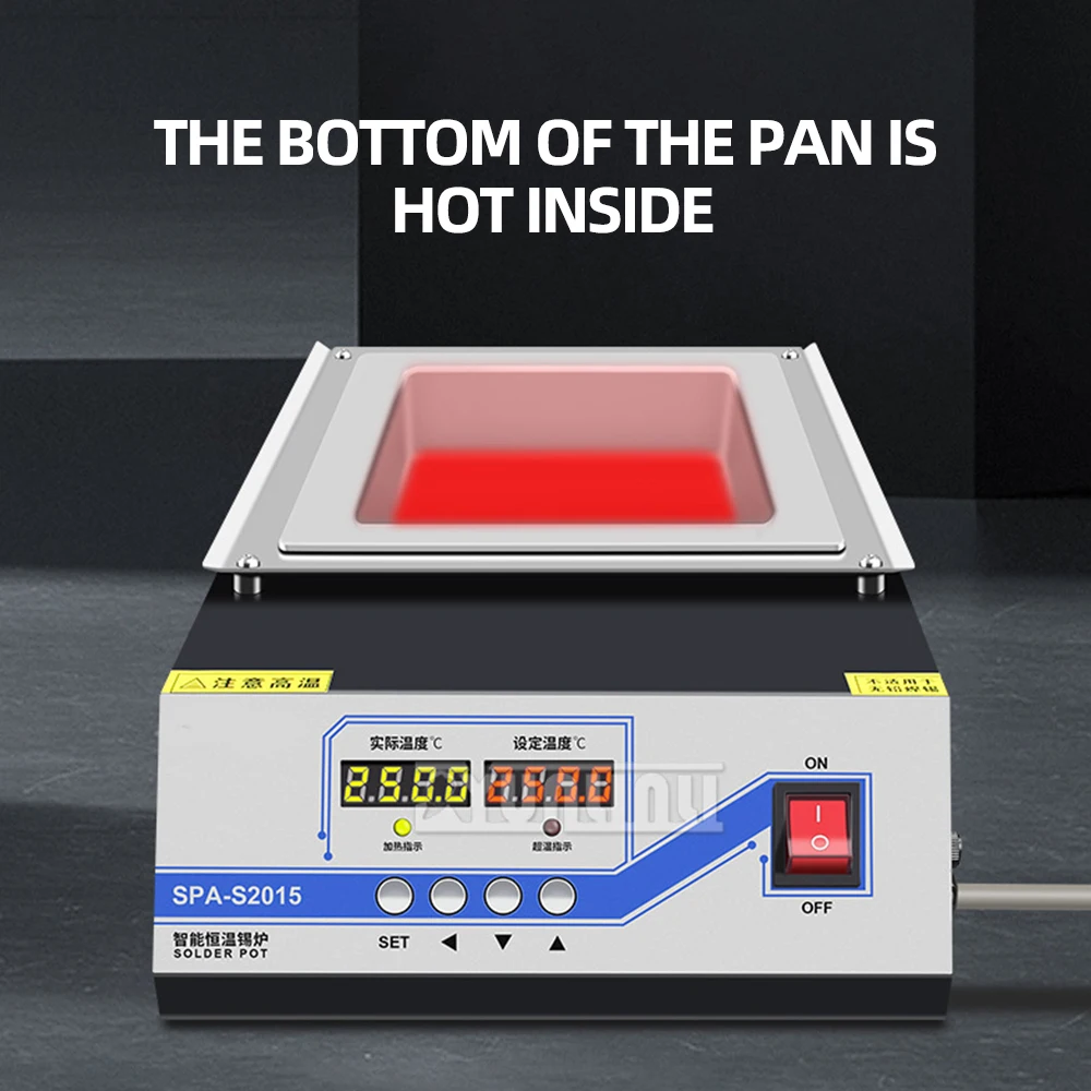 Tin Melting Furnace Rectangular Solder Pot Thermoregulation Soldering Desoldering Bath Temperature Ajustable 700w 220v
