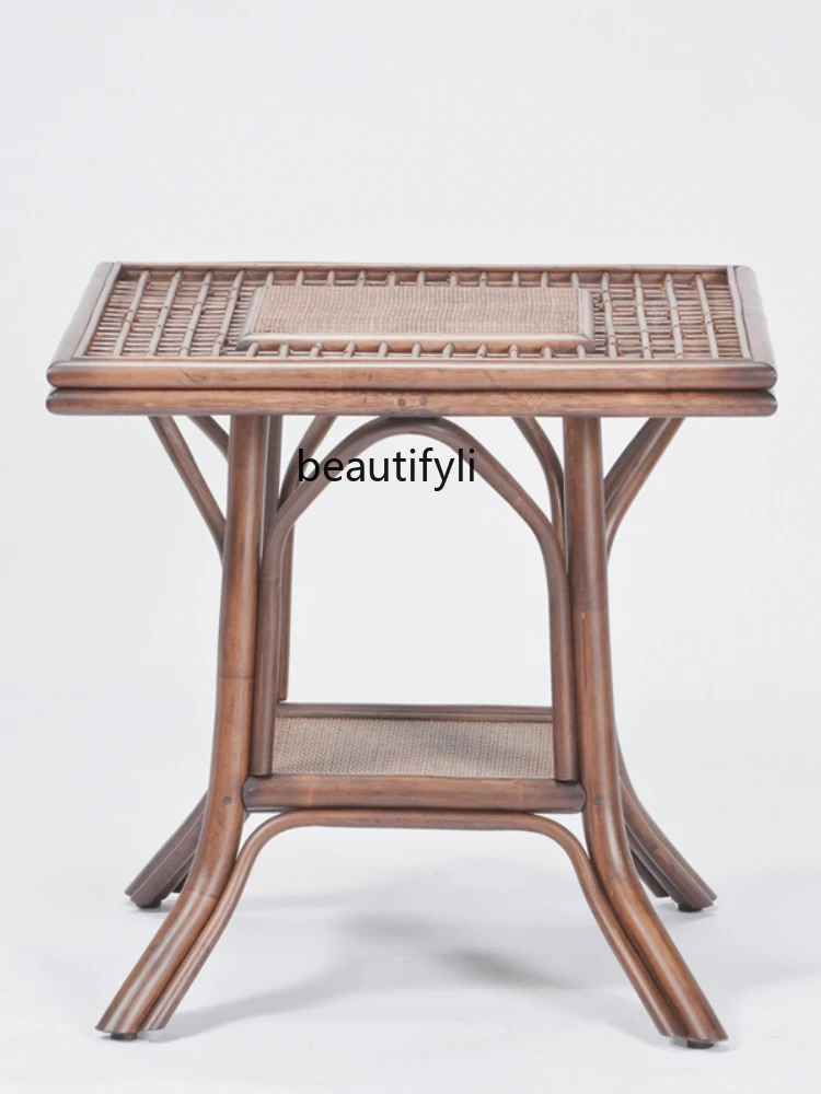 Rattan Chinese Style Mid-Ancient Dining Table Household Restaurant Rice Table Simple Balcony Drinking Tea Tea Table