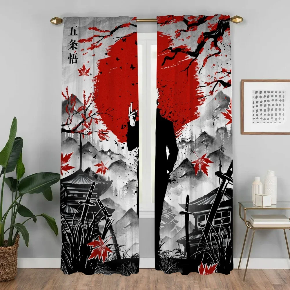 Jujutsu Kaisen Partition Elegant Room Curtains for Living Room Blackout Curtain Home Interior Curtains 2 Pieces Shades Kitchen