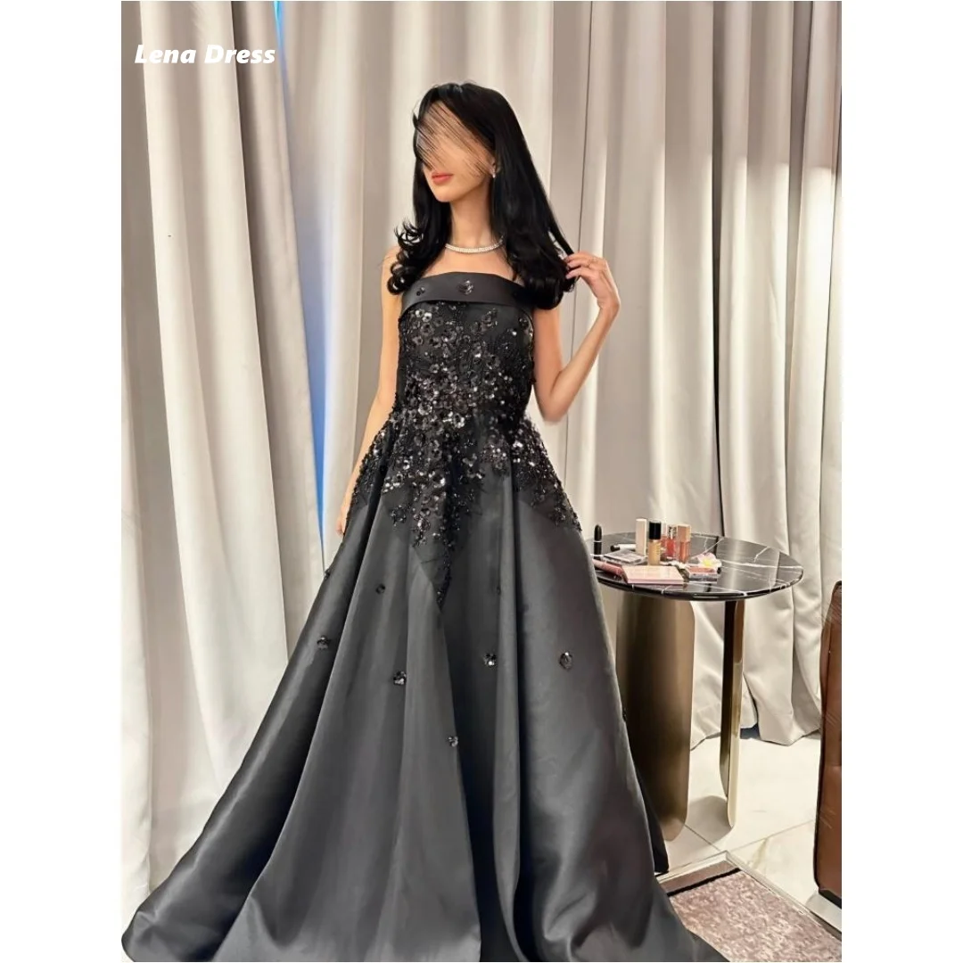 

Lena Custom Made Women Evening Dress Prom Dresses for Special Occasions Line A Flower Embroidery Strapless Floor-to-ceiling