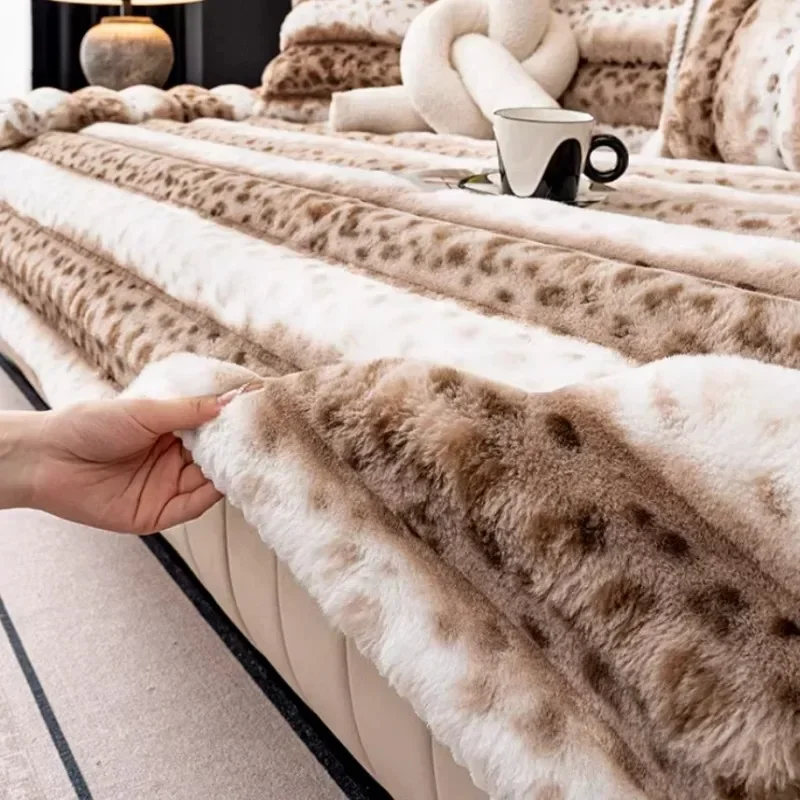 1pc Thicken Rabbit Fur Plush Sofa Slipcover Non-slip Soft Sofa Towel Couch Cushion Cover for Living Room Modern Home Decor