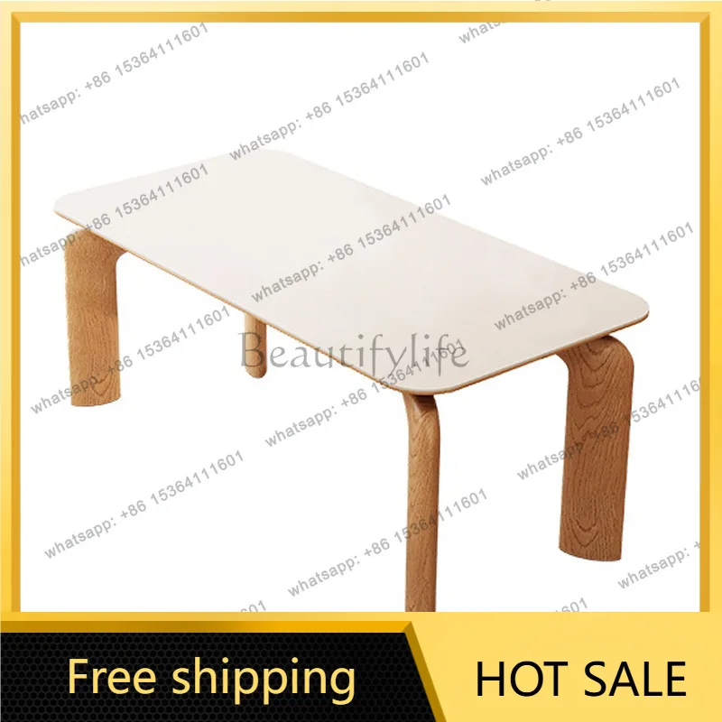 Cream style household rectangular table Japanese-style small apartment log rock slab dining table