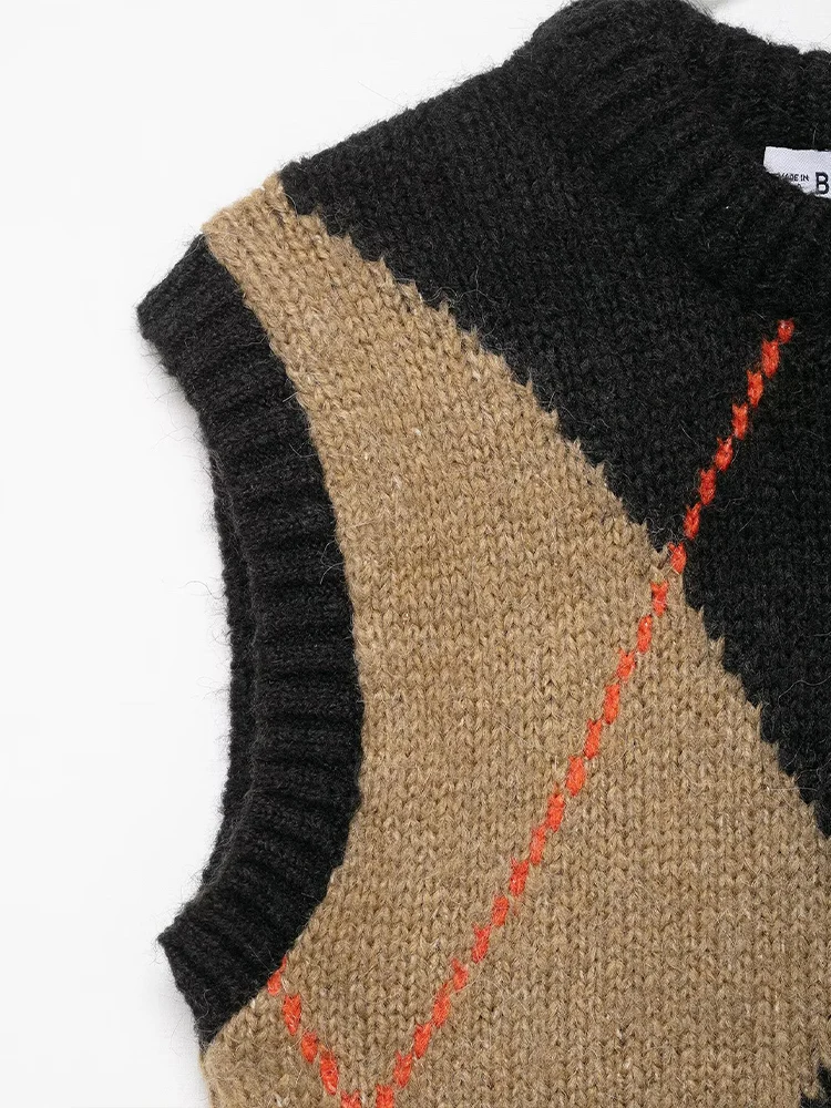 เสื้อกั๊กไหมพรมลายเพชร ดีไซน์ทันสมัยสไตล์ยุโรปและอเมริกา คอลเลคชั่นใหม่ล่าสุดสำหรับฤดูใบไม้ร่วงปี 2025