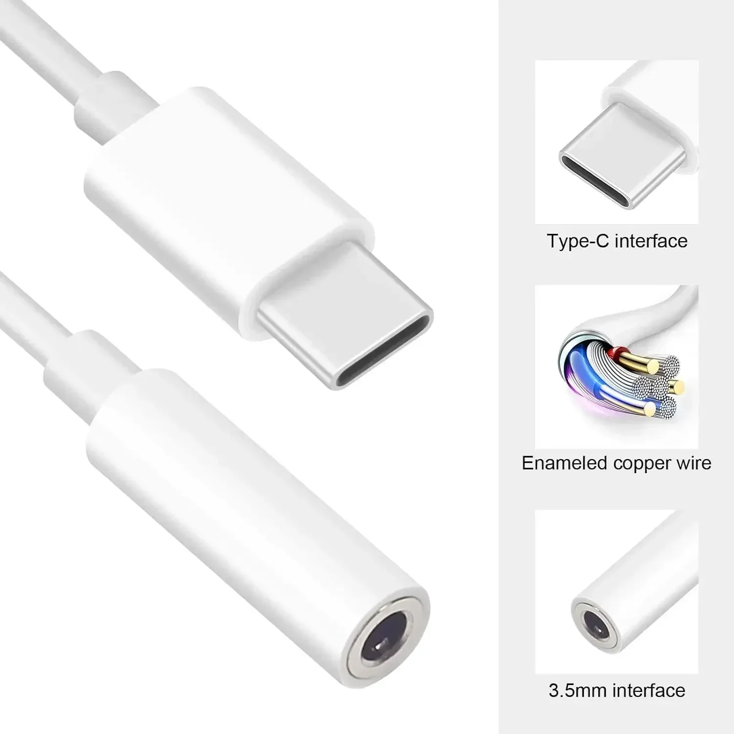 Type C Headphone Adapter Compatible Headphones 3.5mm Hole Headphone Mobile Music Cable Mobile Phone Accessories for iPhone