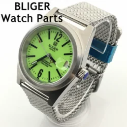 BLIGER 38mm New Mechanical Men Watch NH35 Date Solid Case Mental Bracelet Sapphire Glass Black White Dial