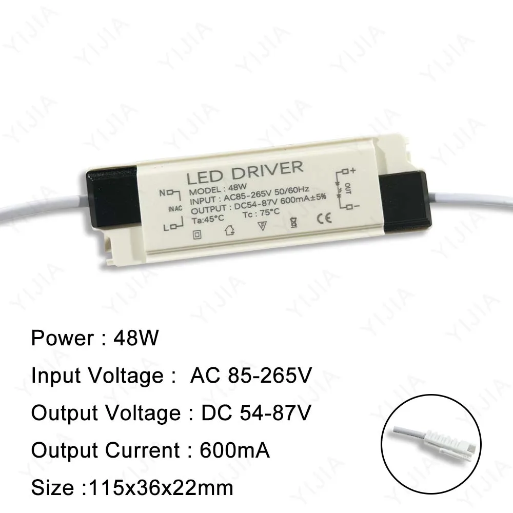 36W 40W 48W 50W 60W LED Driver DC24-42V DC54-87V 600mA 900mA 1050mA 1500mA 1800mA Flicker Free Power Supply External Lighting