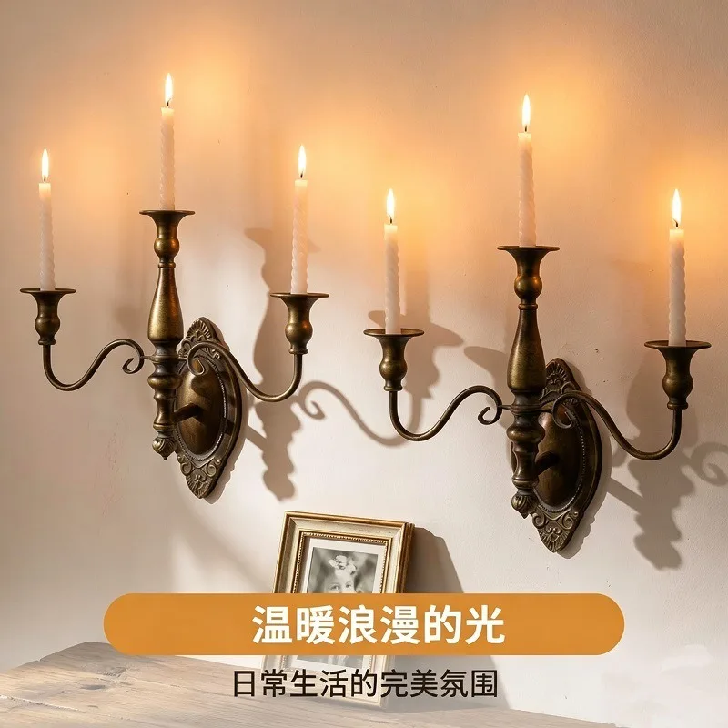 American Distressed Bronze Wall Mount Wrought Iron Candelabra, Multi-Arm Wall Candle Holder for Villa & Patio Wall Decor