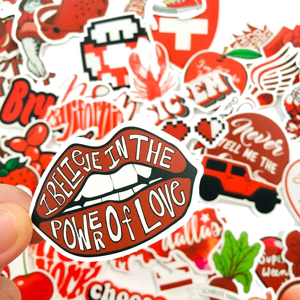 2Sets =100Pcs Red Small Fresh Helmet Stickers Mobile Phone Water Cup Computer Notebook Waterproof Graffiti Stickers