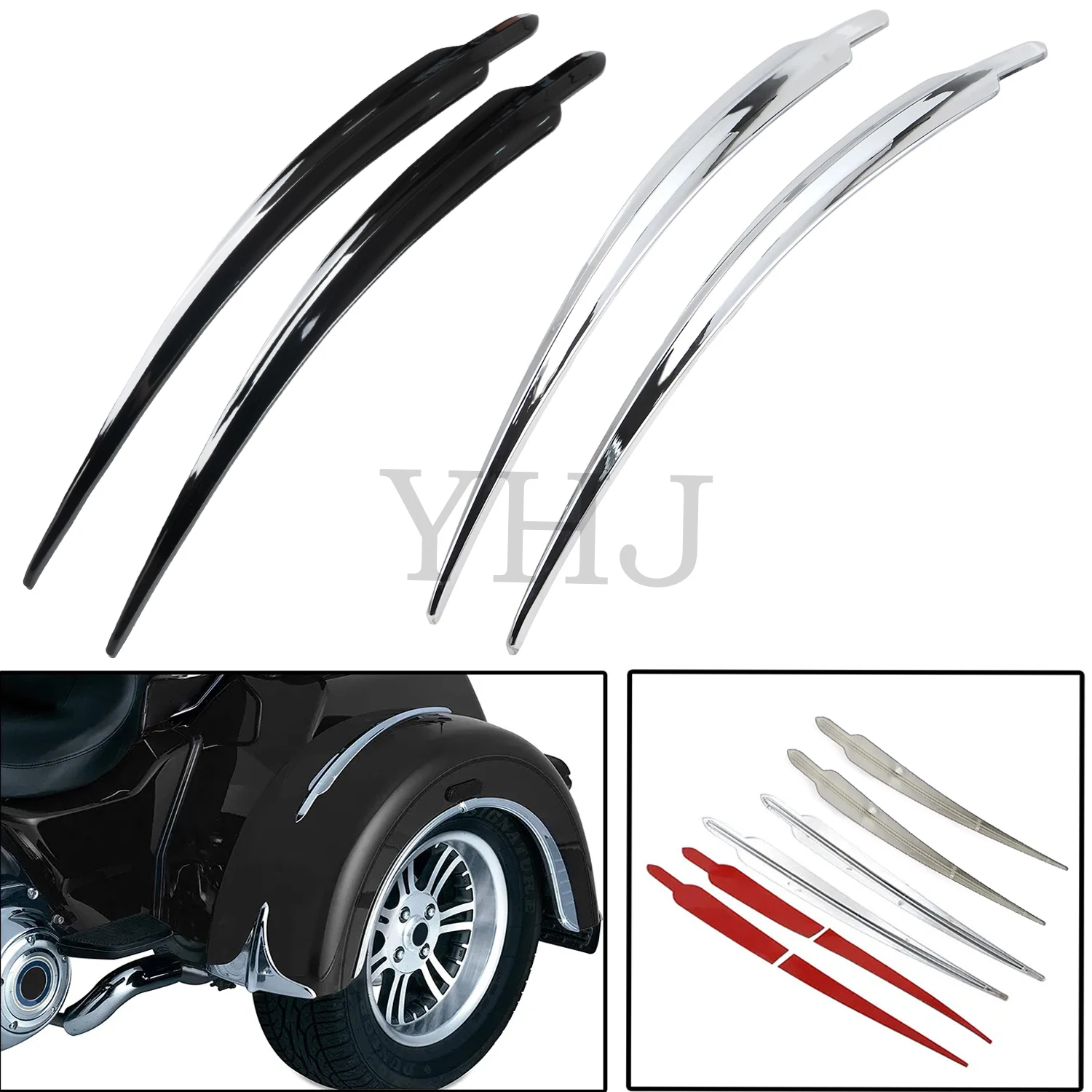 

For Harley Davidson Trike Tri Glide Ultra FLHTCUTG 2 Pcs Motorcycle Rear Fender Top Center Trim Chrome/Black ABS Plastic