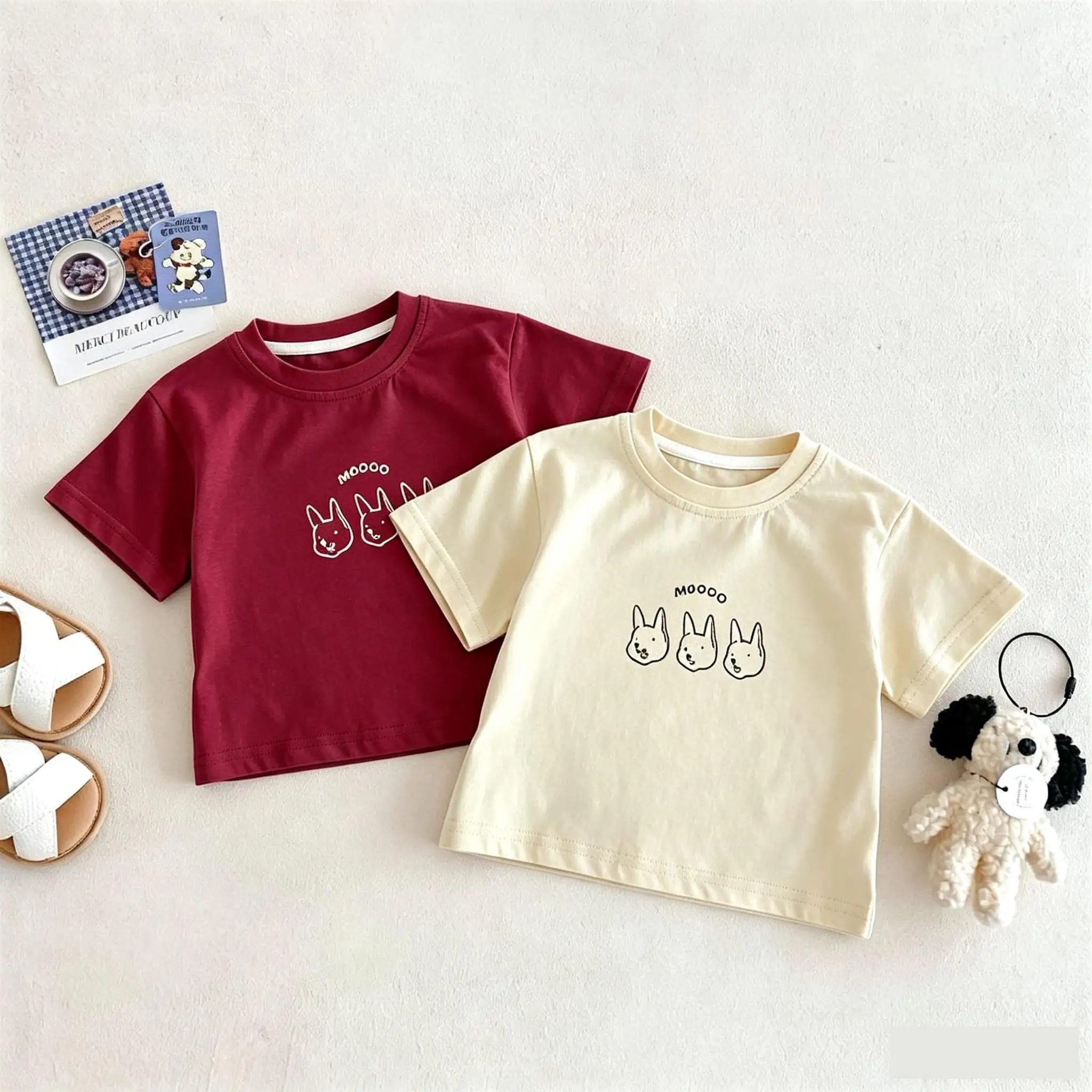 Simple Versatile Girl's Clothes T-shirt Summer Thin Loose Casual Printed Short Sleeve Tees Tops Children's Wear Cotton T Shirts