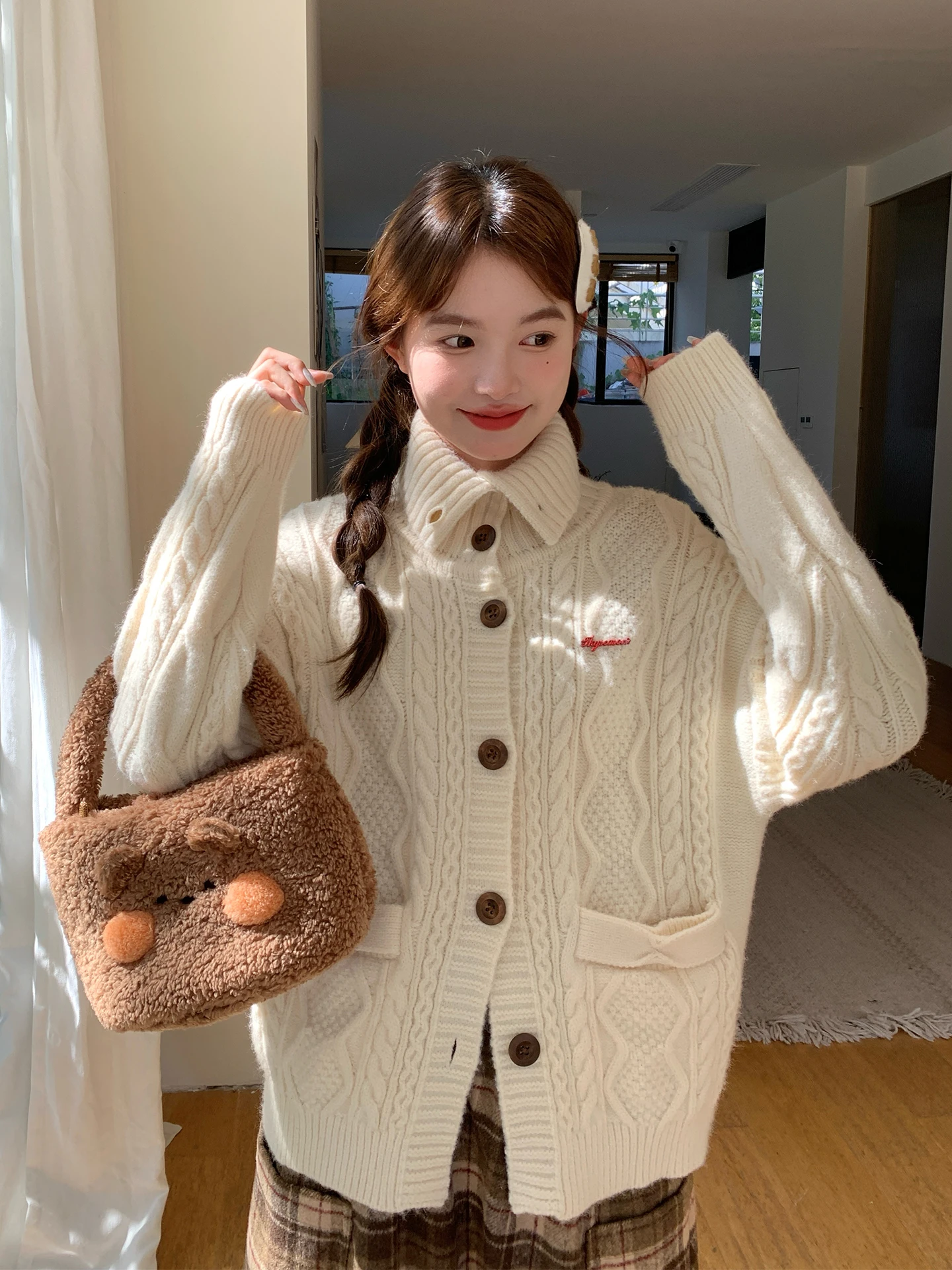 

Tokyo Annual Record Women's Loose Pure Color Sweater Jaet Autumn Winter College Sle Slimming Warm Top Casual Long Sve