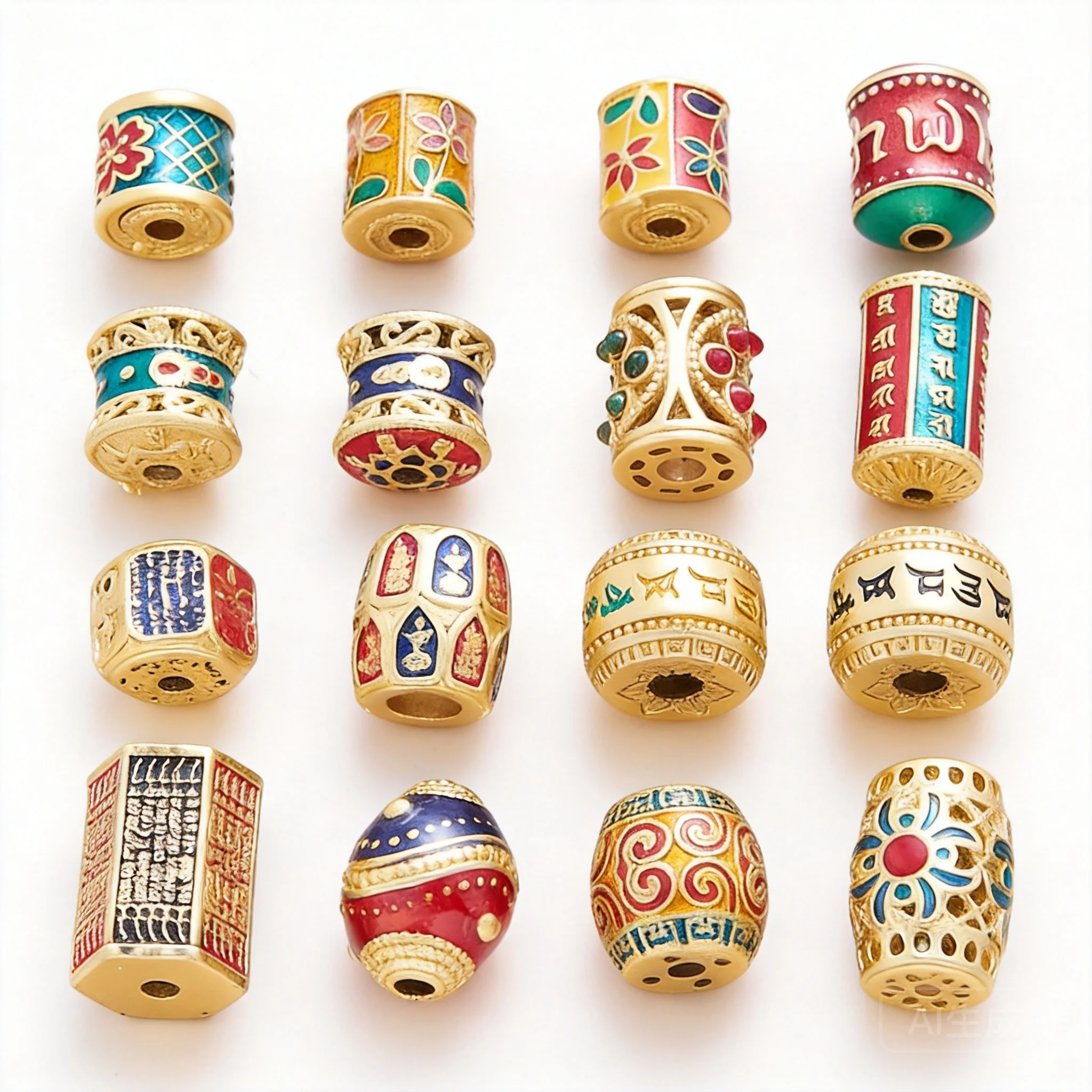 Chinese Feng Shui Lucky Blessing Copper Ancient Gold Plated Enamel Barrel Spacer Beads For Diy Jewelry Making Bracelet Necklace