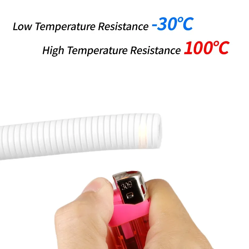 White Corrugated Tubing AD 11.6/13/15.8/18.5/21.2/25/28.5/34.5mm PP Split Loom Sleeve for Wire Cable Harness Threading Protect