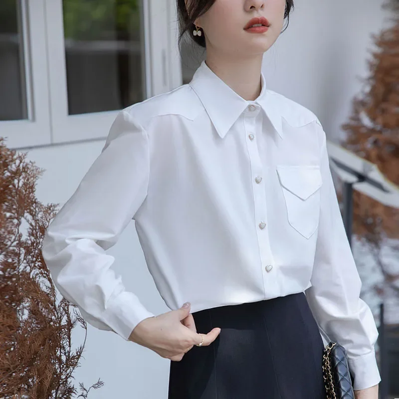 Fashion Autumn Office Lady Long Sleeve Turn Down Collar Women Shirt White Chiffon Shirt Blouse Women Tops Blusas Para Mujer A644