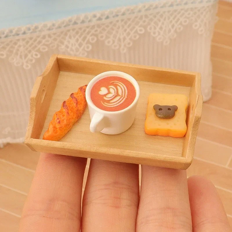 

Dollhouse Toast Bread 1set Breakfast Coffee Simulation Miniature Food Play OB11 Scene Home Decor Decoration Scale