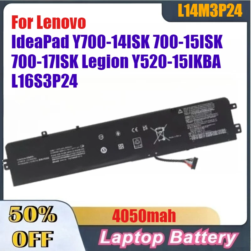 

4050mAh L14M3P24 Laptop Battery For Lenovo IdeaPad Y700-14ISK 700-15ISK 700-17ISK Legion Y520-15IKBA L16S3P24