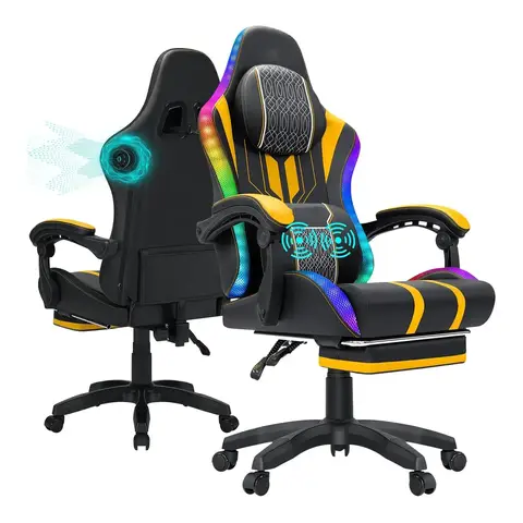 Nordic Gaming Chair with Bluetooth Speakers and LED RGB Lights Ergonomic Massage w/ Footrest