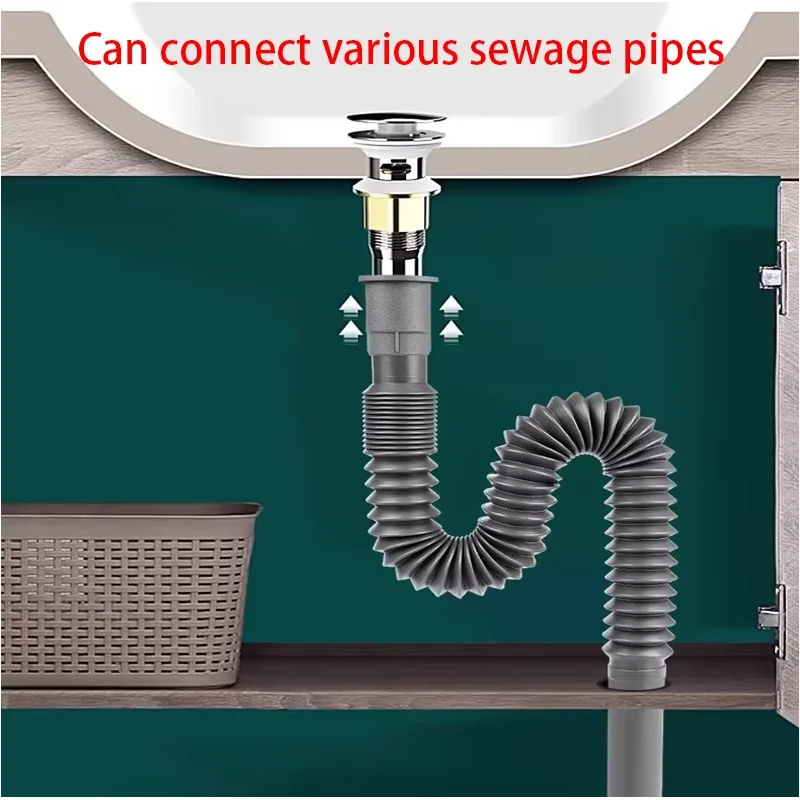 Simple flexible drainage pipe for kitchen, bathroom sink, sewer, S-shaped water trap, plastic corner extension pipe