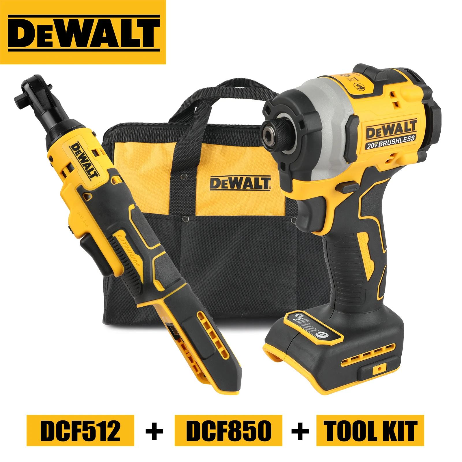 

DEWALT 850 Бесщеточный комбинированный набор 512, аккумуляторный ударный гайковерт с высоким крутящим моментом, электрическая отвертка, дрель с сумкой для хранения
