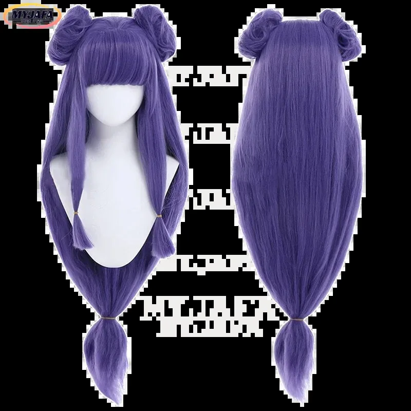 Peluca de champú Anime Ranma 1/2 peluca de Cosplay Ranma Nibun-no-Ichi púrpura bollos largos pelucas de pelo sintético resistentes al calor + gorro de peluca