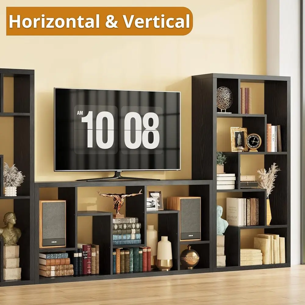 خزانة كتب هندسية من IRONCK مكونة من 6 أرفف رف كتب صناعي أسود Etagere خزانة كتب طويلة للتخزين مع رف سميك #4