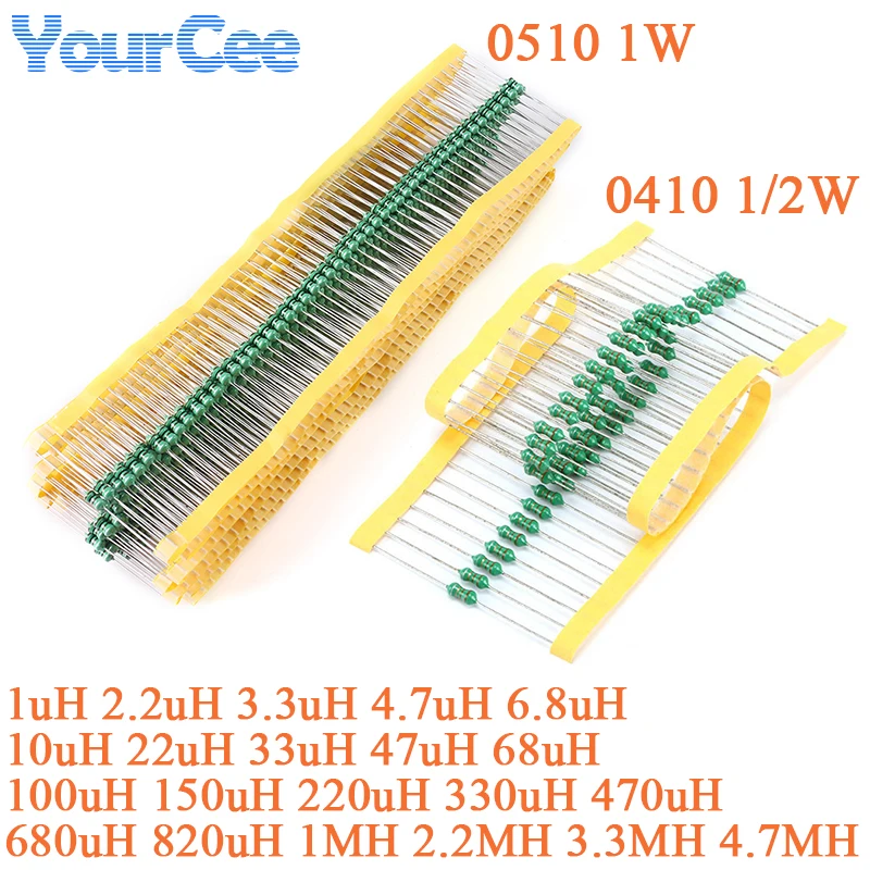 50pcs 0410 1/2W 0510 1W Color Ring Inductors DIP 1 3.3 6.8 10 22 47 68 100 150 220 330 470 UH 4.7MH 2.2MH 1MH3.3MH Inductance