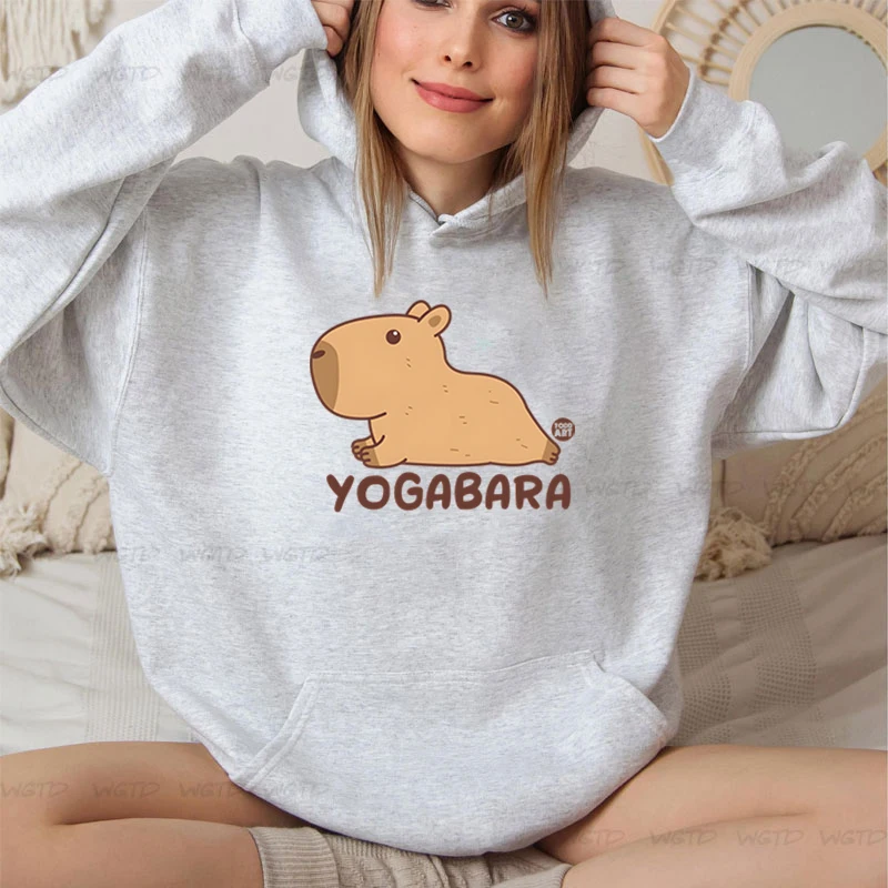 

Street Fashion Women Sweatshirts Cartoon Capybara YOGABARA Print Hoodies Crewneck Loose Pullover Funny Capybara Female Hooded