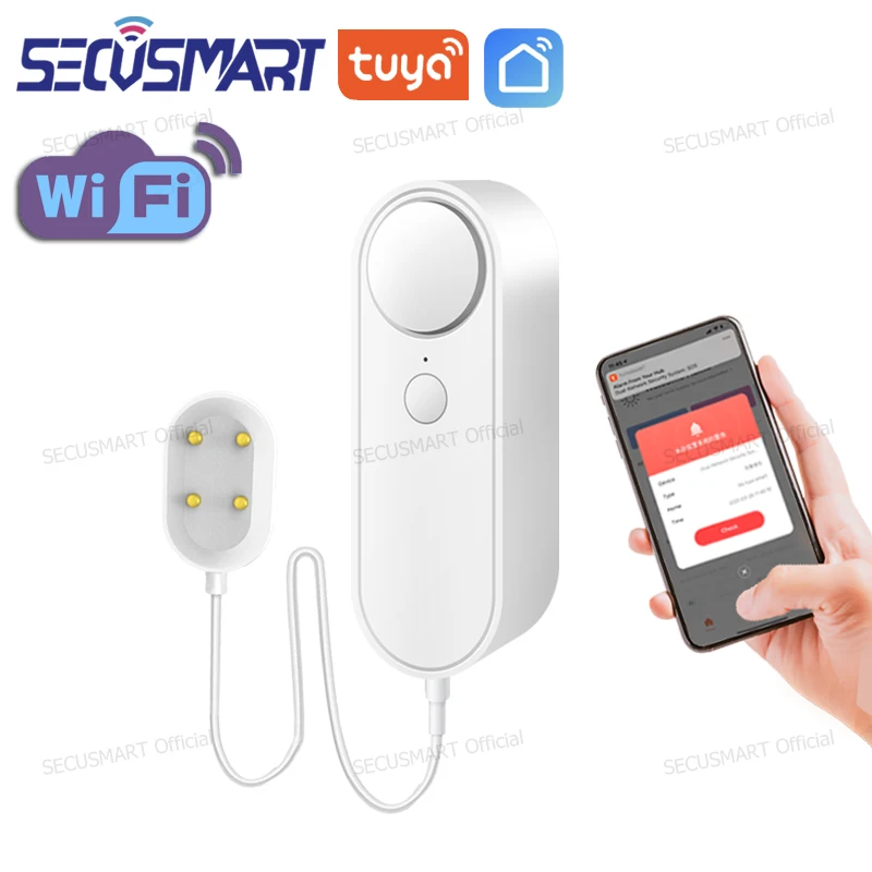 

Датчик утечки воды Tuya, Wi-Fi детектор для домашней безопасности, звуковая сигнализация, два порта подключения, совместим с Smart Life