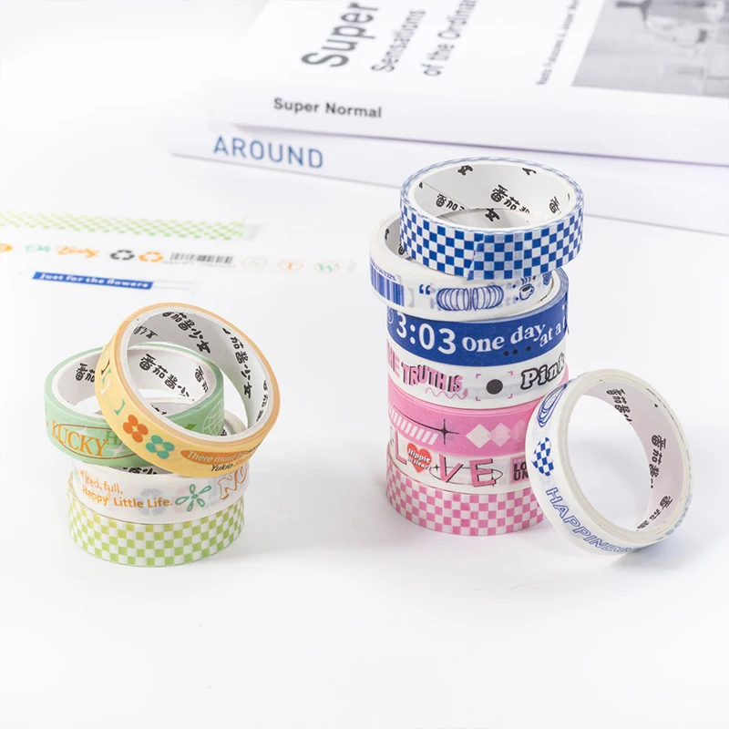 

Yoofun 1x200cm Free Fragment Collage Grid Tape Set Kawaii English Text Washi Tape Creative DIY Journal Masking Tape