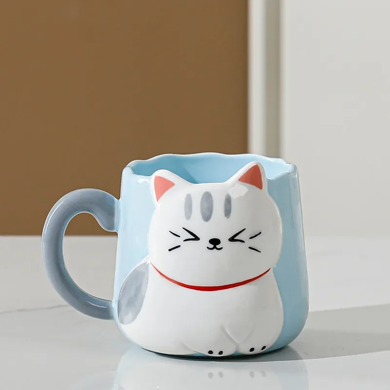 Cartoon 3D Embossed Ceramic Cup Cute Cat Coffee Milk Tea Breakfast Handle  Cup Tableware Novelty Gift Home 500ml Mug - AliExpress 15