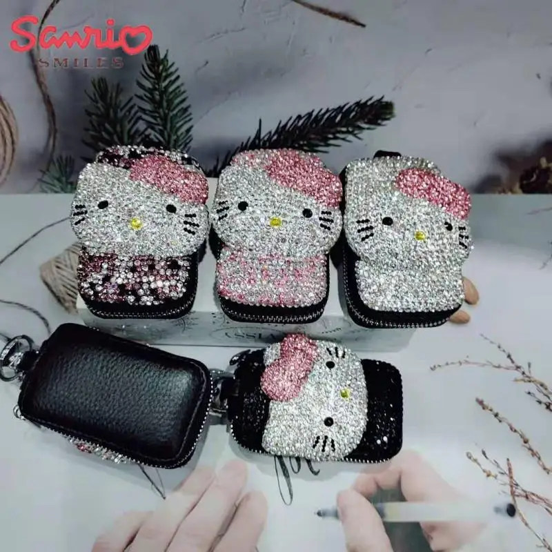 Kawaii Y2K Hellokitty Anime Diamond Car Key Case Hottie Shiny Keychain Portable Cartoon Cute Vehicle Mounted Decoration Gift