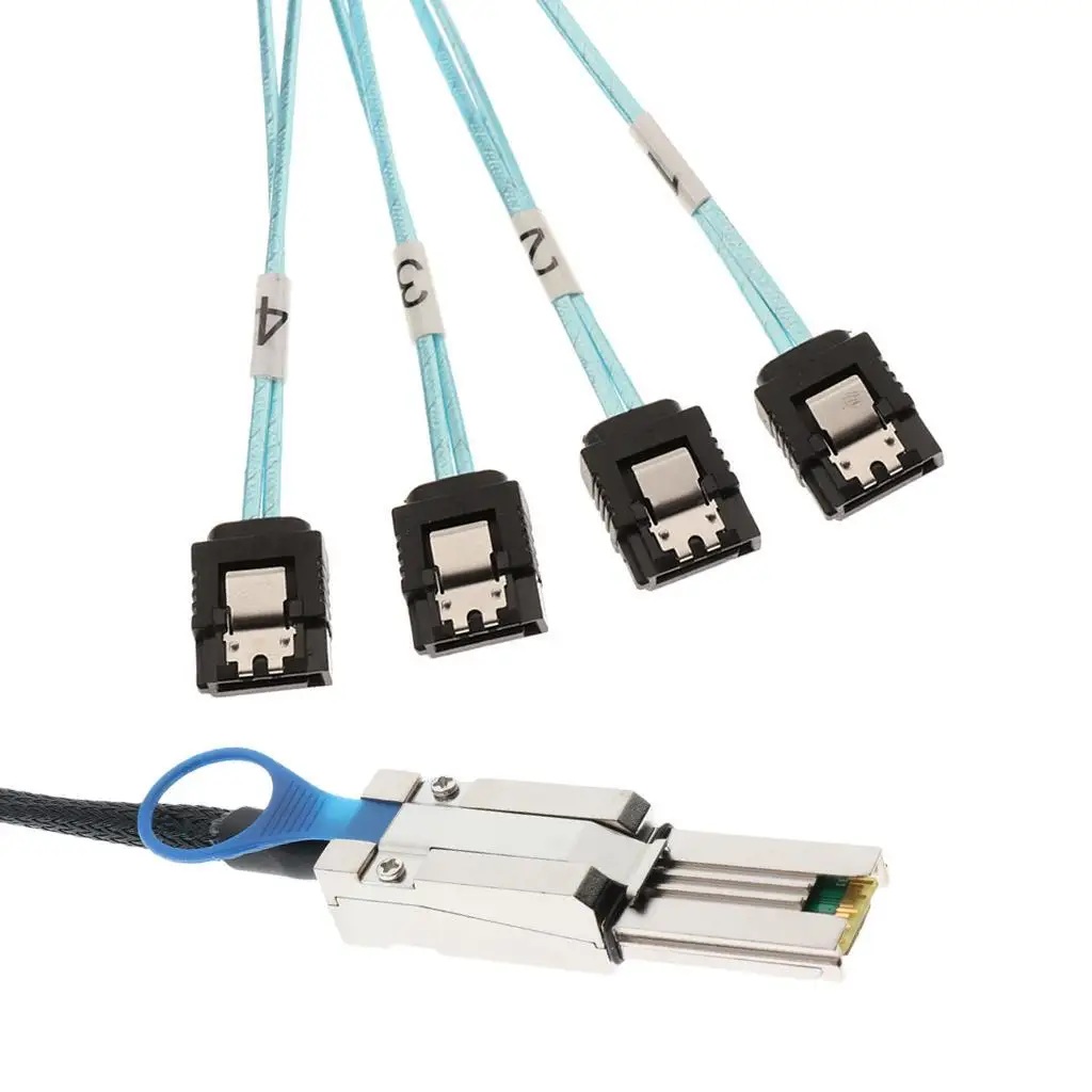 Mini-SAS 26P SFF-8088 TO 4x SATA 7Pin 6Gb/s Adapter Cable 30AGW & Latch 1M
