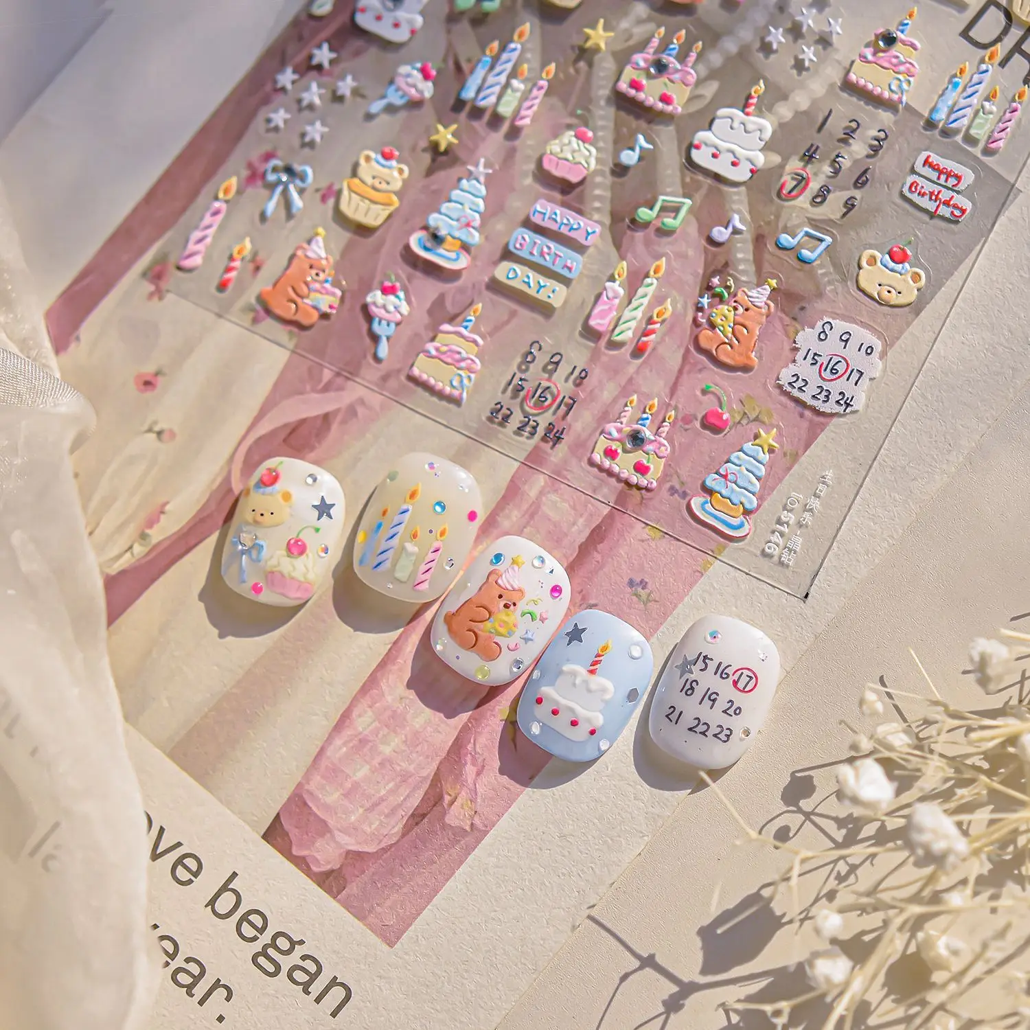 1pc Crystal Diamond Nail Stickers Ins Popular Cute Happy Birthday Nail Stickers Nail Accessories Self Adhesive Nail Art Stickers