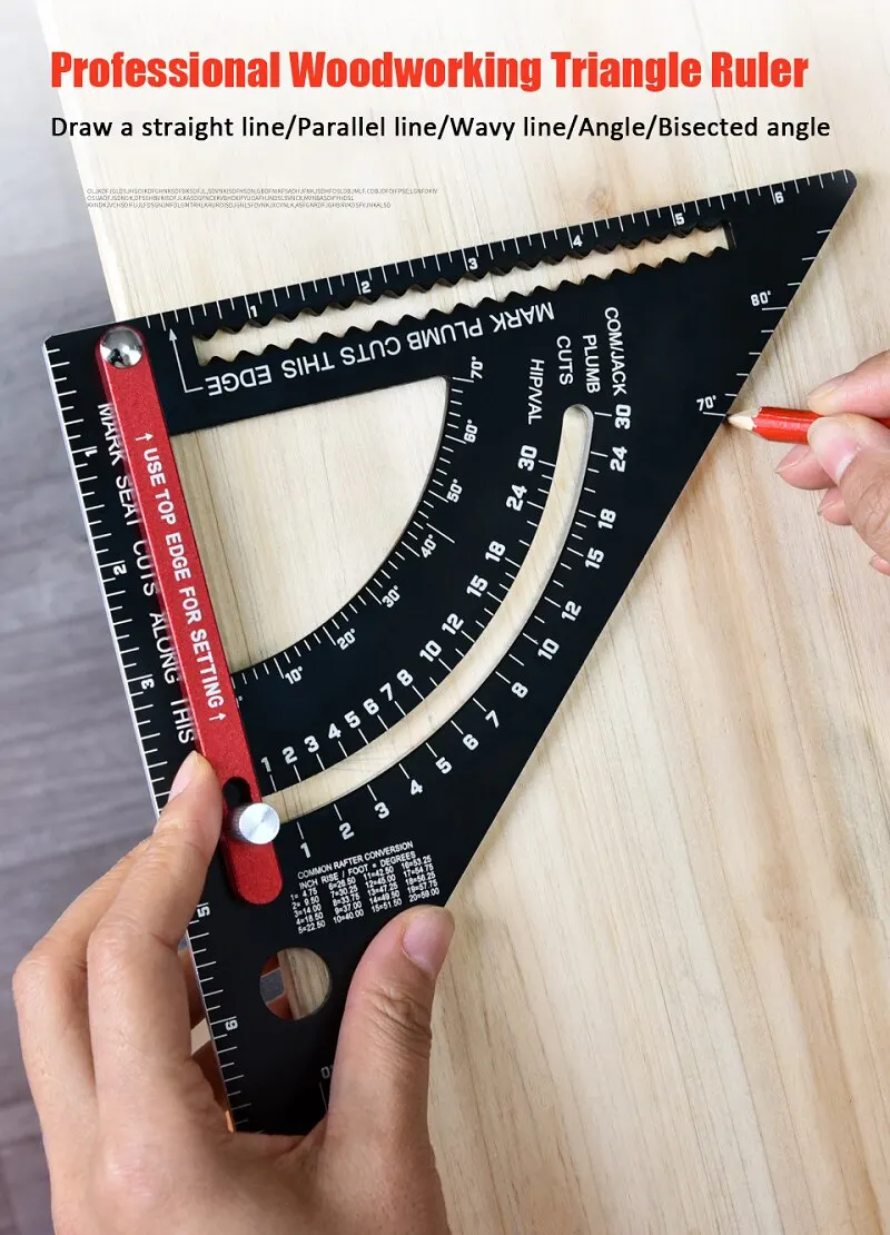 Règle triangulaire en alliage d'aluminium de 7 pouces, rapporteur MeaccelerAngle, règle de mesure de charpentier, outils de travail de calcul, instruments de mesure