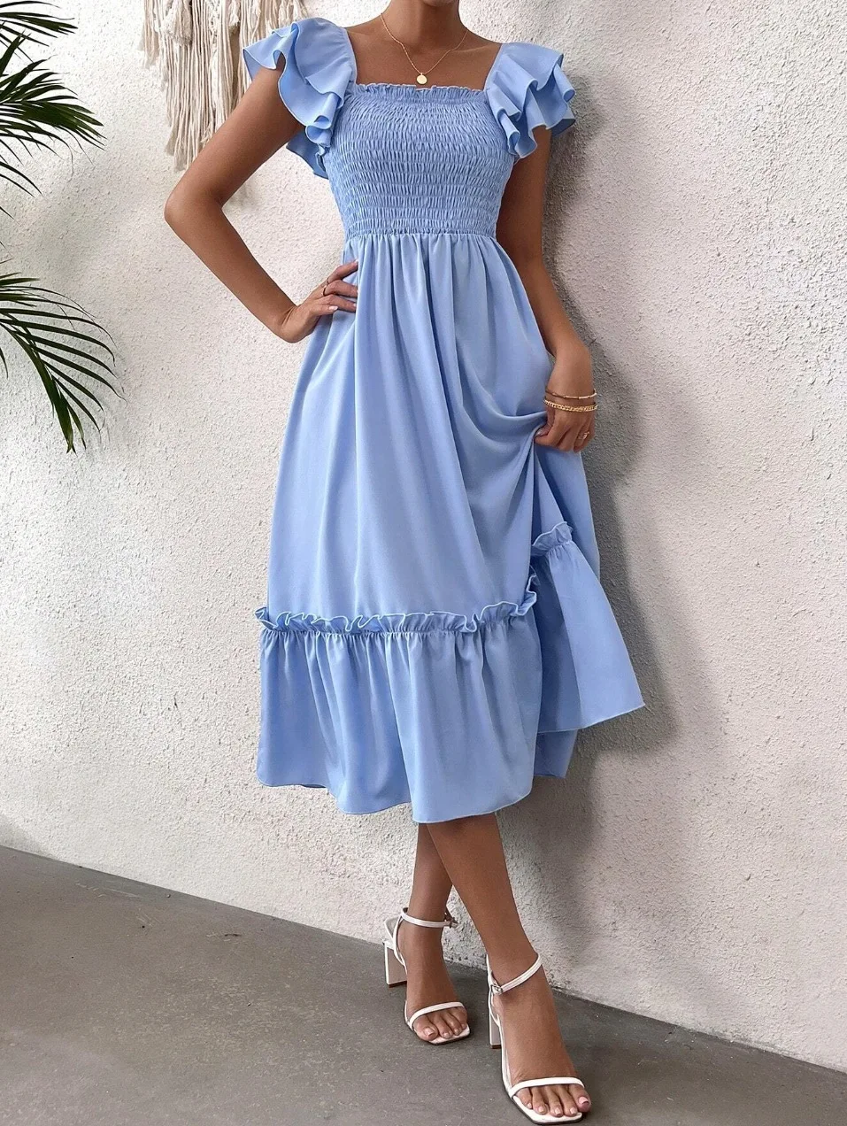 Abito lungo floreale Boho alla moda 2025 Abito da spiaggia con maniche a pipistrello da donna Abito estivo senza schienale con scollo a V Abito estivo da vacanza Abito blu