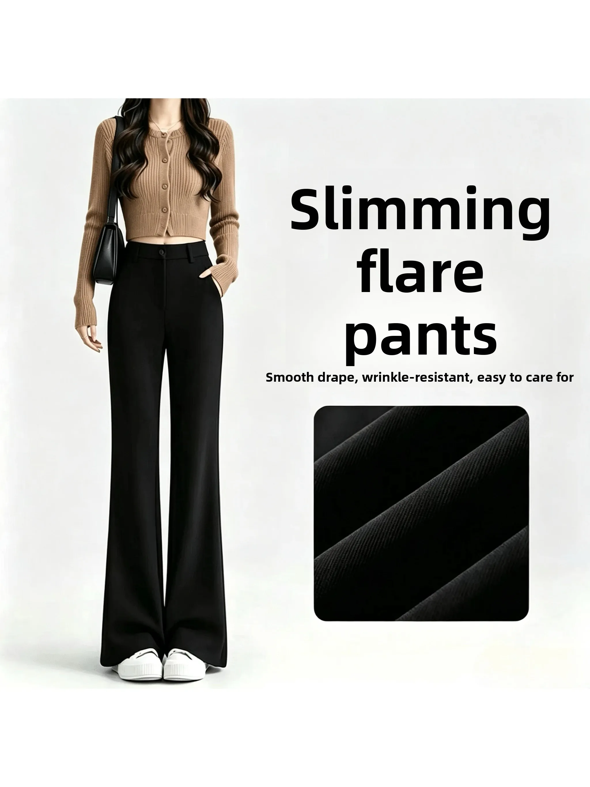 Slimming High Waist Bell Bottom Pants Women's Elastic Butt Lifting Micro Flared Trousers Casual Style Pure Color Polyester