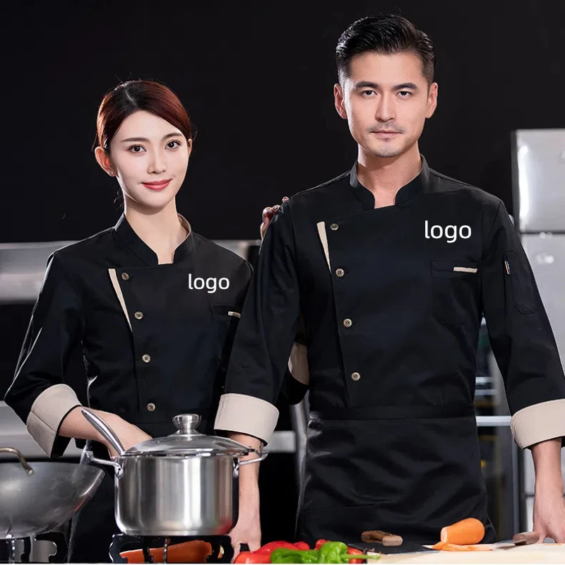 Autumn Winter Catering Chef Long Sleeved Workwear Printed With Logo Baking Restaurant Cafeteria Kitchen Clothes Jacket