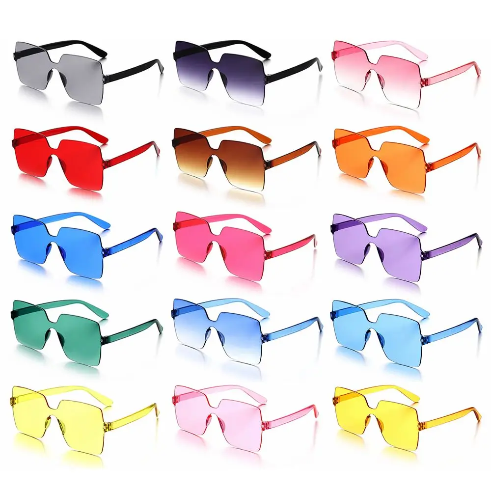 Costume Trendy Transparent Eyewear Rimless Sunglasses for Women Square Sunglasses