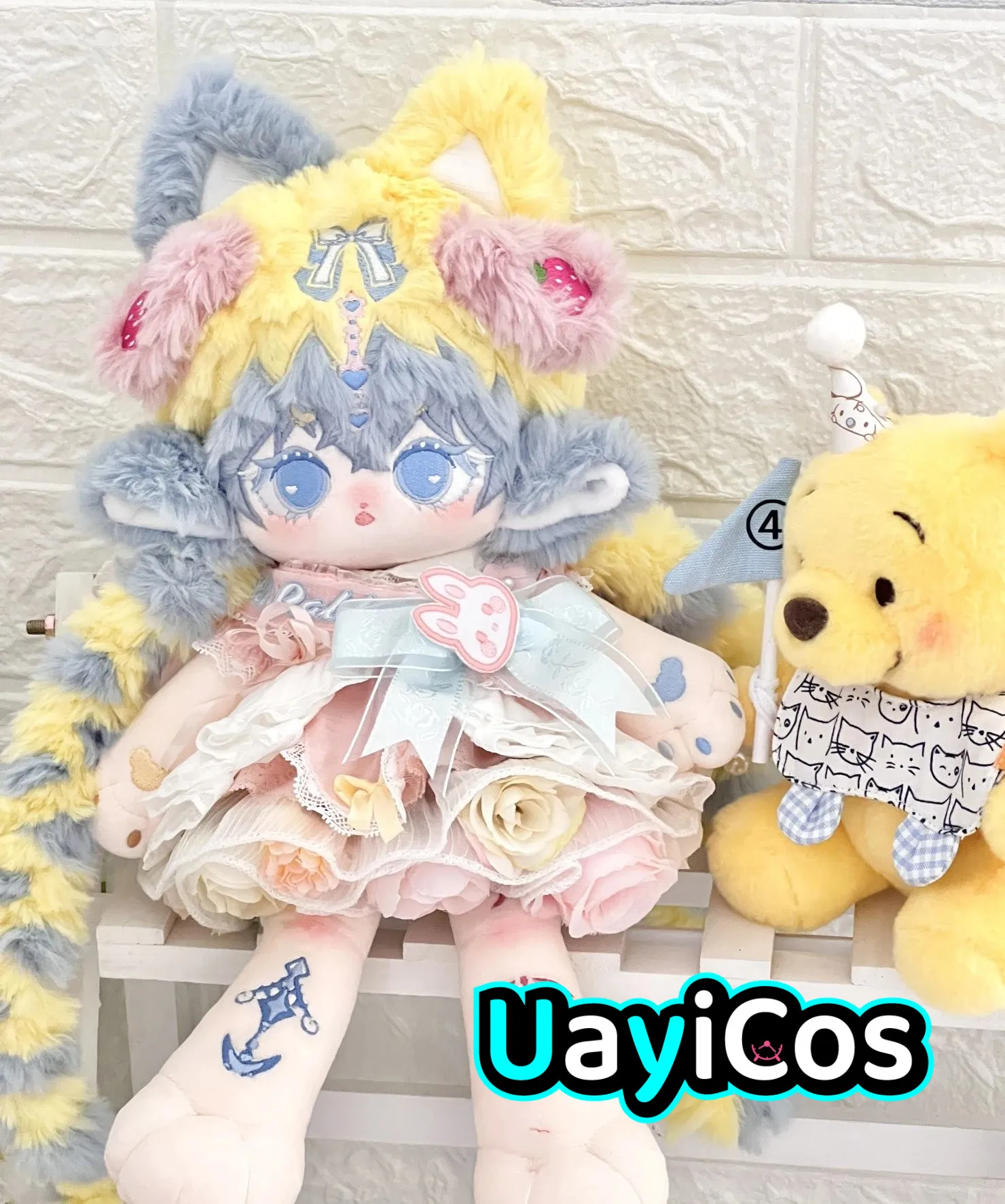 

Anime Yellow Blue Rabbit Ears Oread Princess Fairy Girl Wig Hair Stuffed 30cm Long legs Plushies Plush Cotton Doll Body Toy Kids