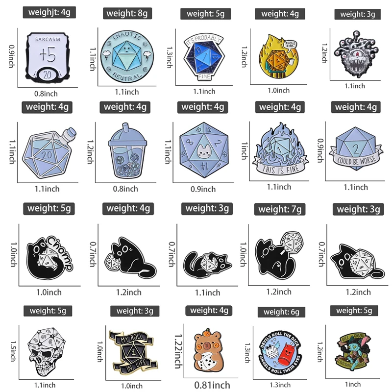 TRPG DICE Game Collect Badge Enamel Pins I'm Fine Black Playing Dice Brooches Backpack Lapel Badge Jewelry Gift for Fans Friends