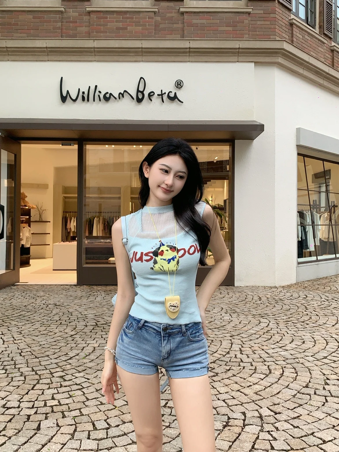

Slim Fit ort Printed Top with Cartoon Dog Design Hollow out Splicing Pure Desire Sweet And Spicy Girl Casual Commute Sle